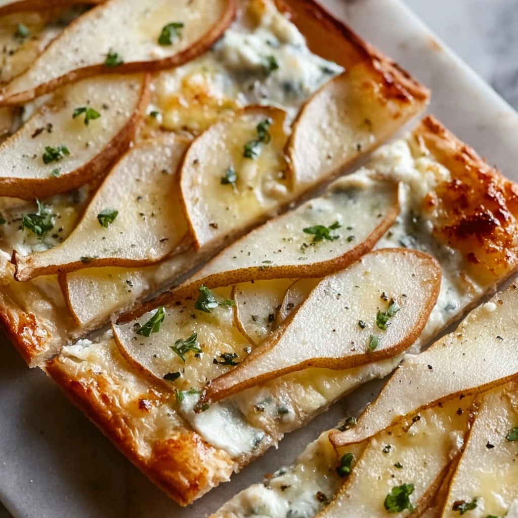 Pear and Gorgonzola Flatbread with Honey, Walnuts, and Arugula Recipe - Recipe Image