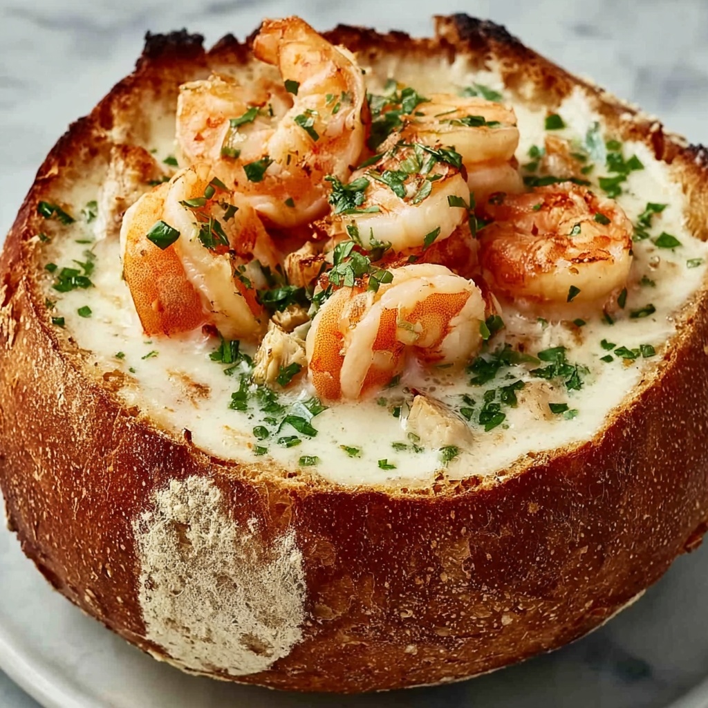 Savory Stuffed Seafood Bread Bowl Recipe - Recipe Image