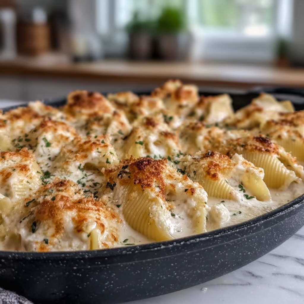 Garlic Butter Chicken Alfredo Stuffed Shells Recipe - Recipe Image