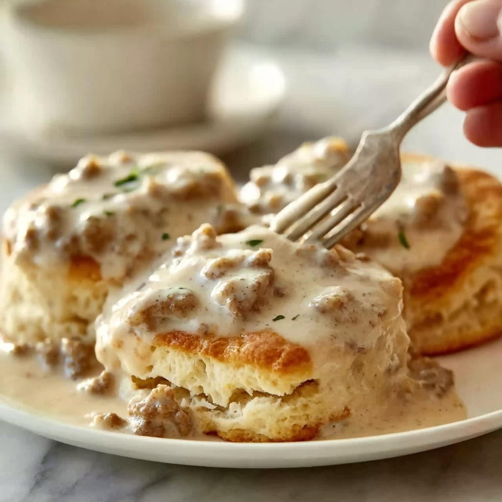 Fluffy Southern Biscuits Smothered in Creamy Sausage Gravy Recipe - Recipe Image