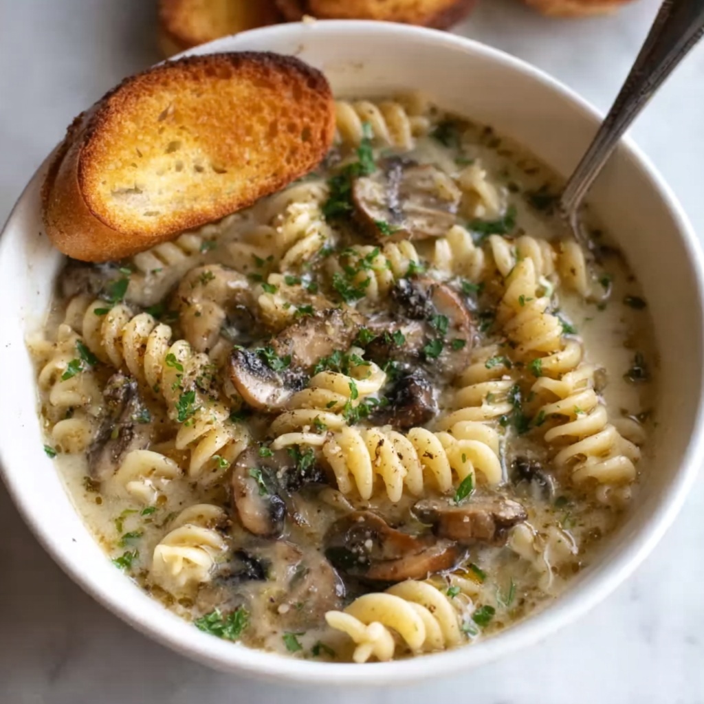 Creamy Mushroom Pasta Soup Recipe - Recipe Image