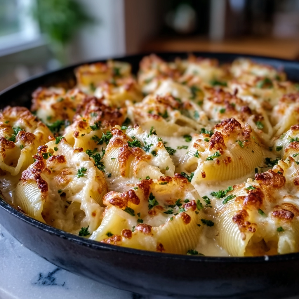 Garlic Butter Chicken Alfredo Stuffed Shells Recipe - Recipe Image