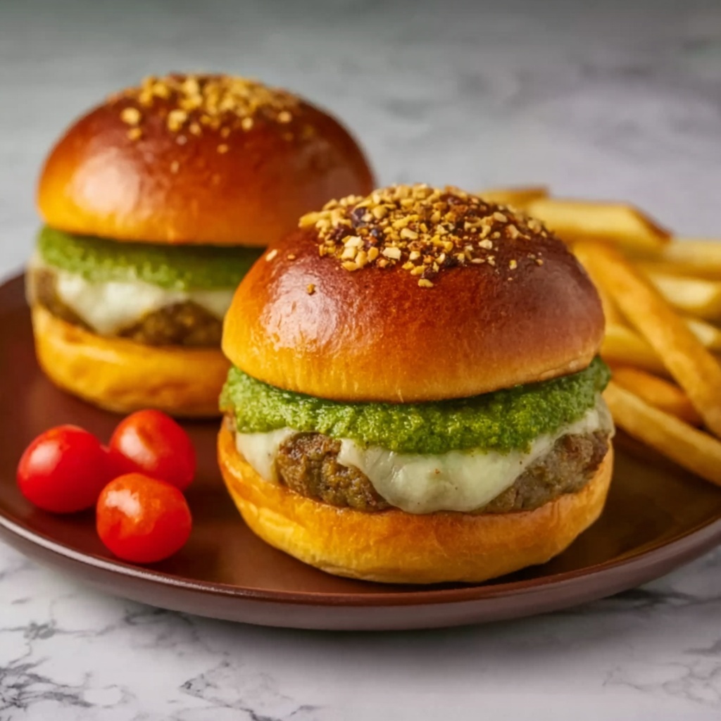 Spinach Chicken Burgers with Pesto and Mozzarella Recipe - Recipe Image