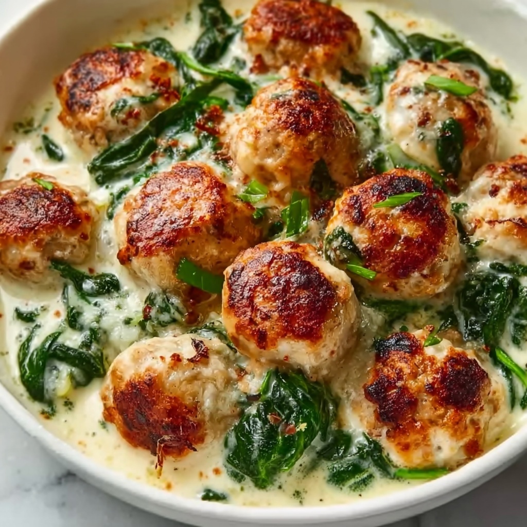 Southern Style Baked Chicken Ricotta Meatballs with Spinach Alfredo Sauce Recipe - Recipe Image