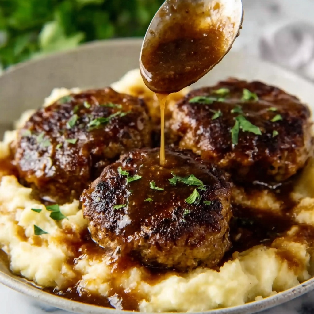 Hearty Salisbury Steak with Mushroom Gravy and Creamy Mashed Potatoes Recipe - Recipe Image