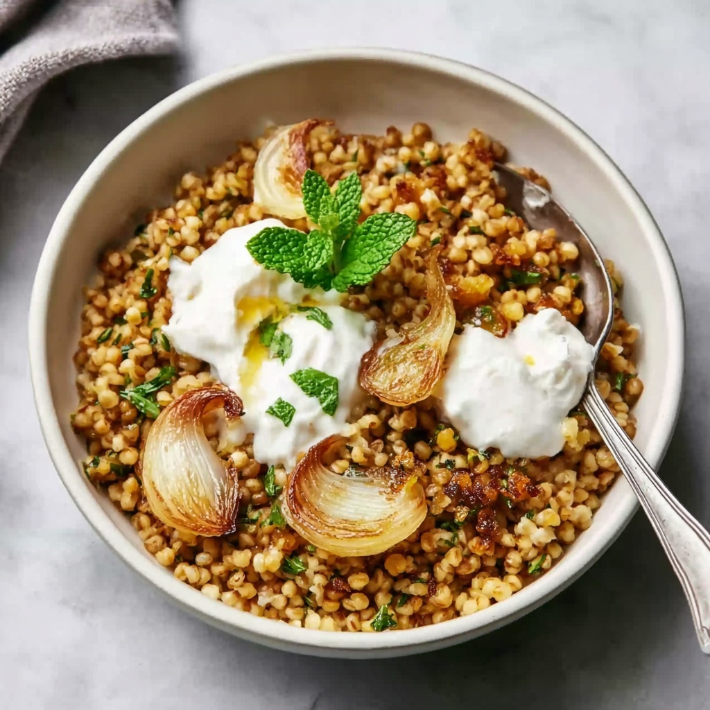 Mujaddarat Bulgur with Cucumber Mint Yogurt Recipe - Recipe Image