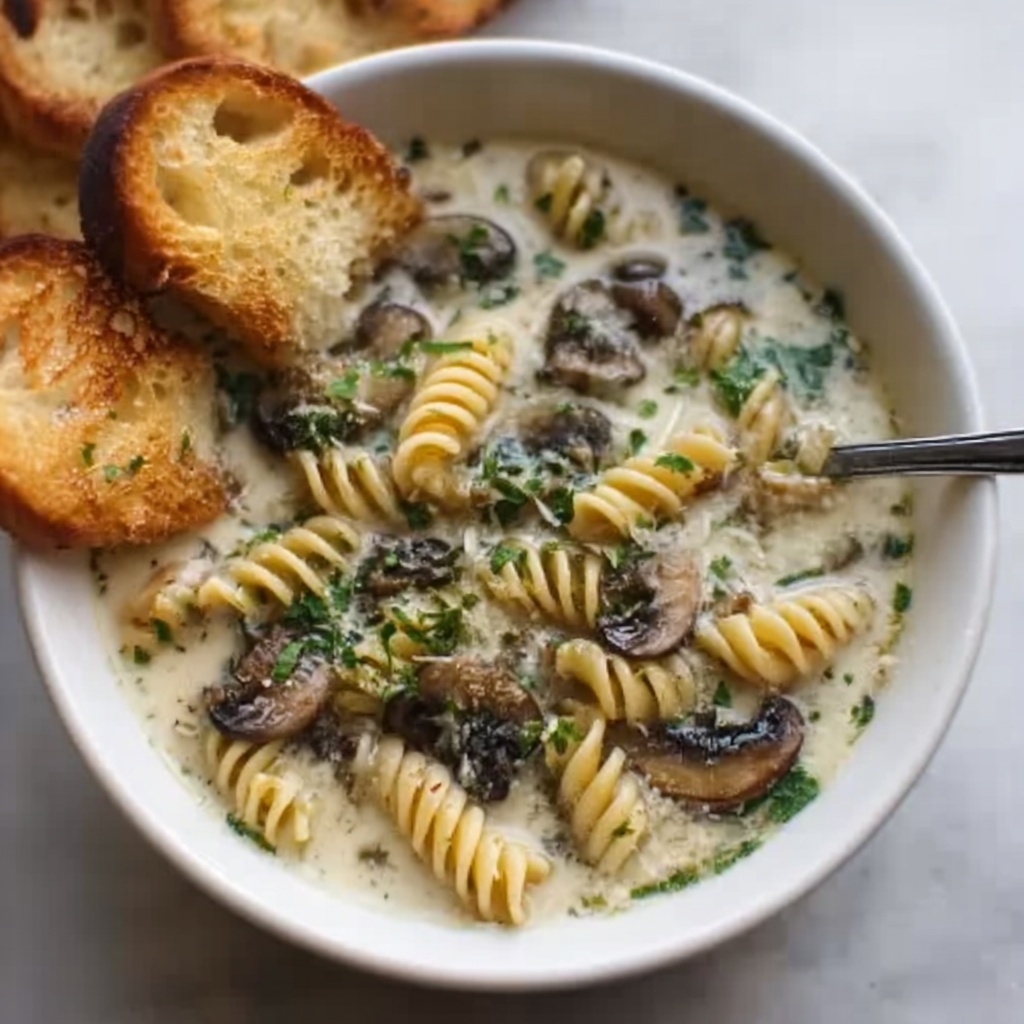 Creamy Mushroom Pasta Soup Recipe - Recipe Image