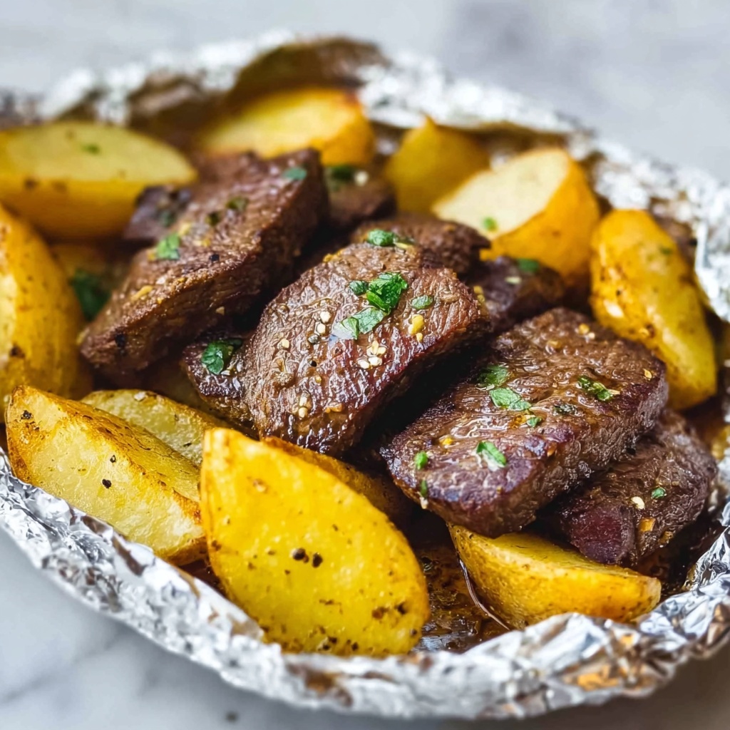 Garlic Steak and Potato Foil Packs Recipe - Recipe Image