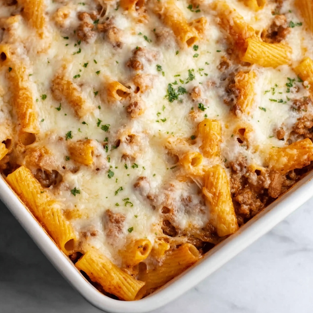 Baked Rigatoni Pasta with Tomato Sauce and Cheeses Recipe - Recipe Image