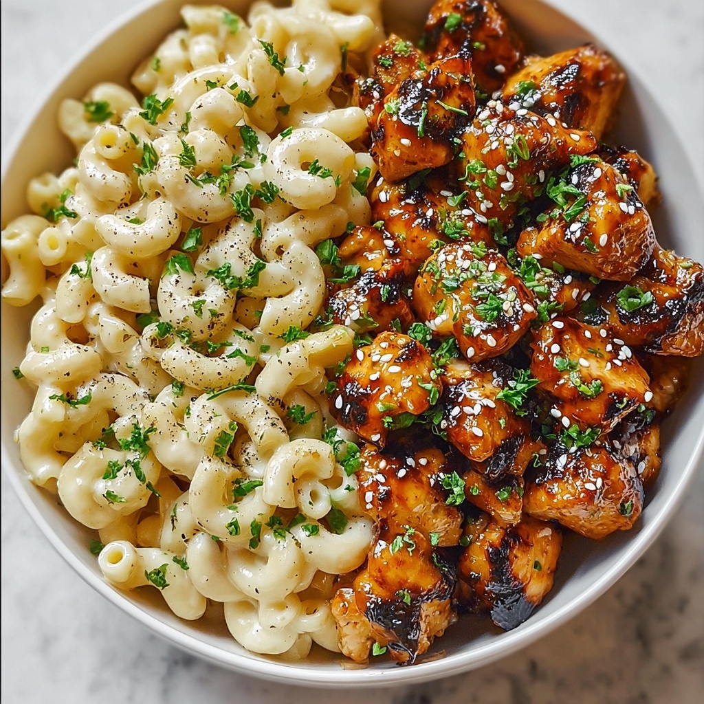 Easy Honey Garlic Chicken with Creamy High-Protein Mac and Cheese Recipe - Recipe Image