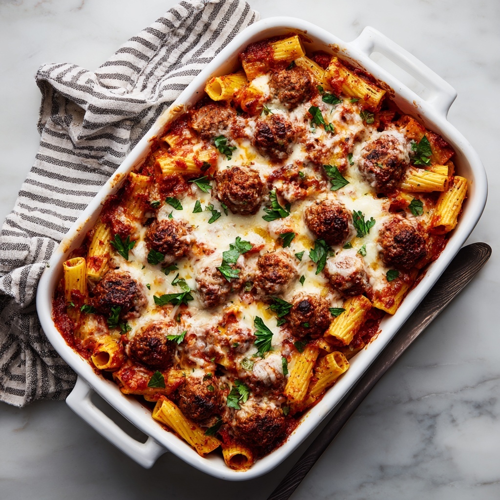Cheesy Meatball Pasta Bake Recipe - Recipe Image