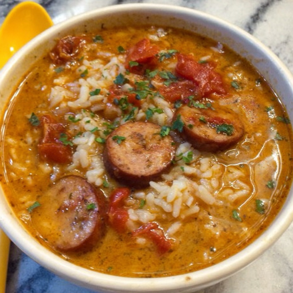 Spicy Jambalaya Soup with Andouille Sausage and Chicken Recipe - Recipe Image