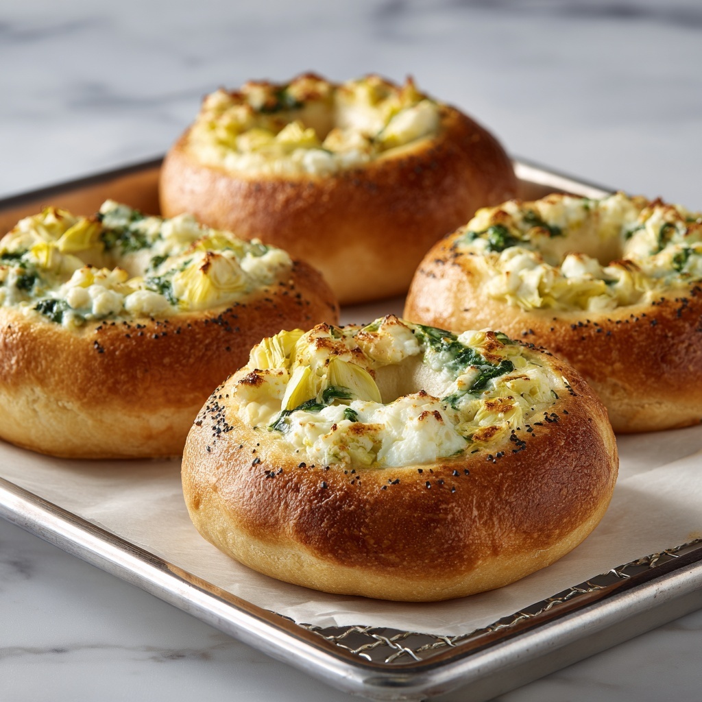Cheesy Spinach-Artichoke Bagels Recipe - Recipe Image