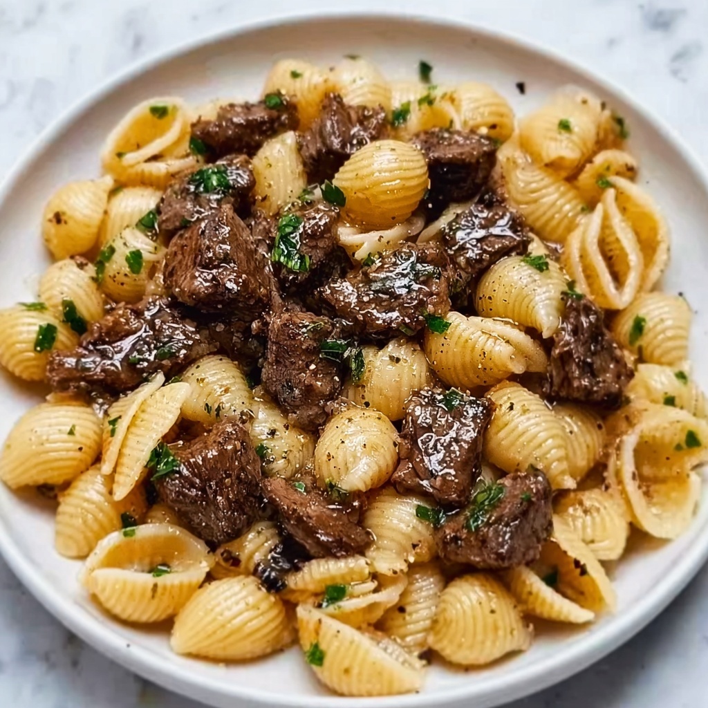 Garlic Butter Steak Bites & Shell Pasta Recipe - Recipe Image