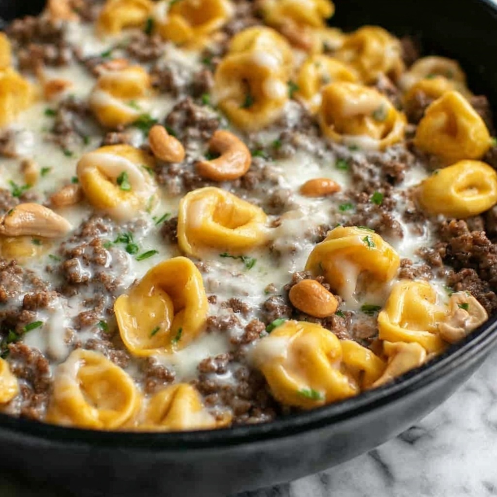 One-Pan French Onion Beef & Tortellini Skillet Recipe - Recipe Image