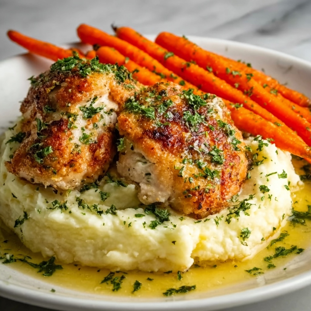 Garlic Herb Chicken with Creamy Mashed Potatoes and Roasted Carrots Recipe - Recipe Image