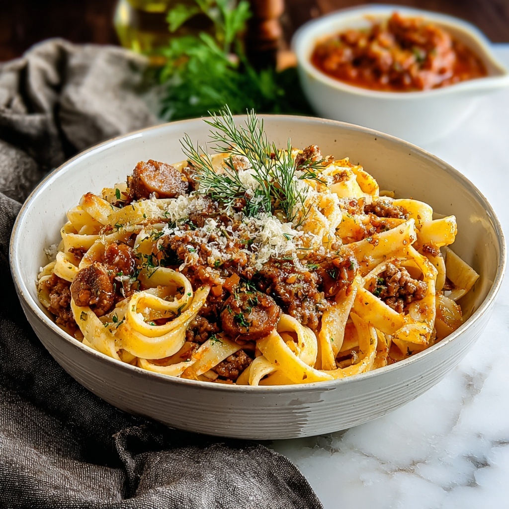 Creamy Calabrian Chili Pappardelle with Beef Sausage & Fennel Recipe - Recipe Image