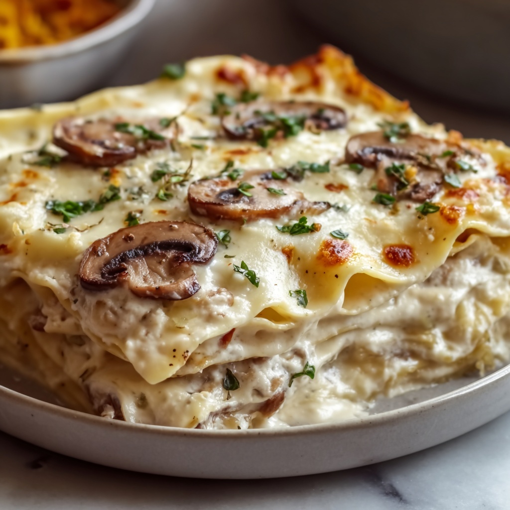 Cheesy Mushroom Chicken Alfredo Lasagna Recipe - Recipe Image