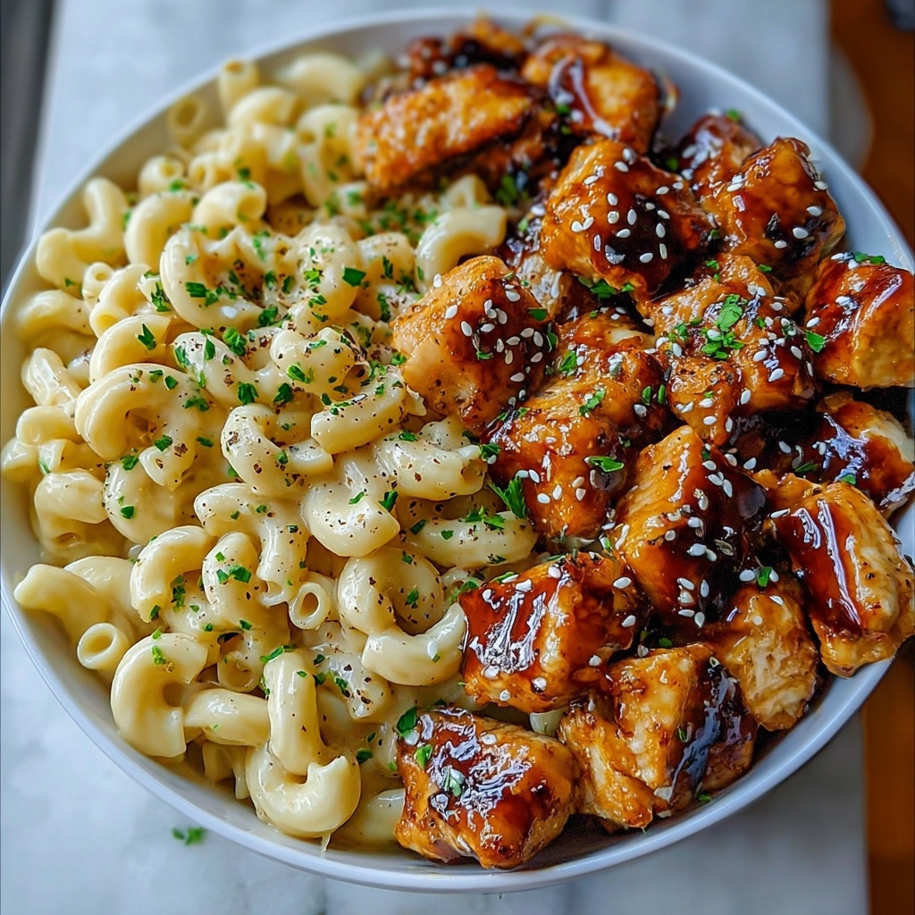Easy Honey Garlic Chicken with Creamy High-Protein Mac and Cheese Recipe - Recipe Image