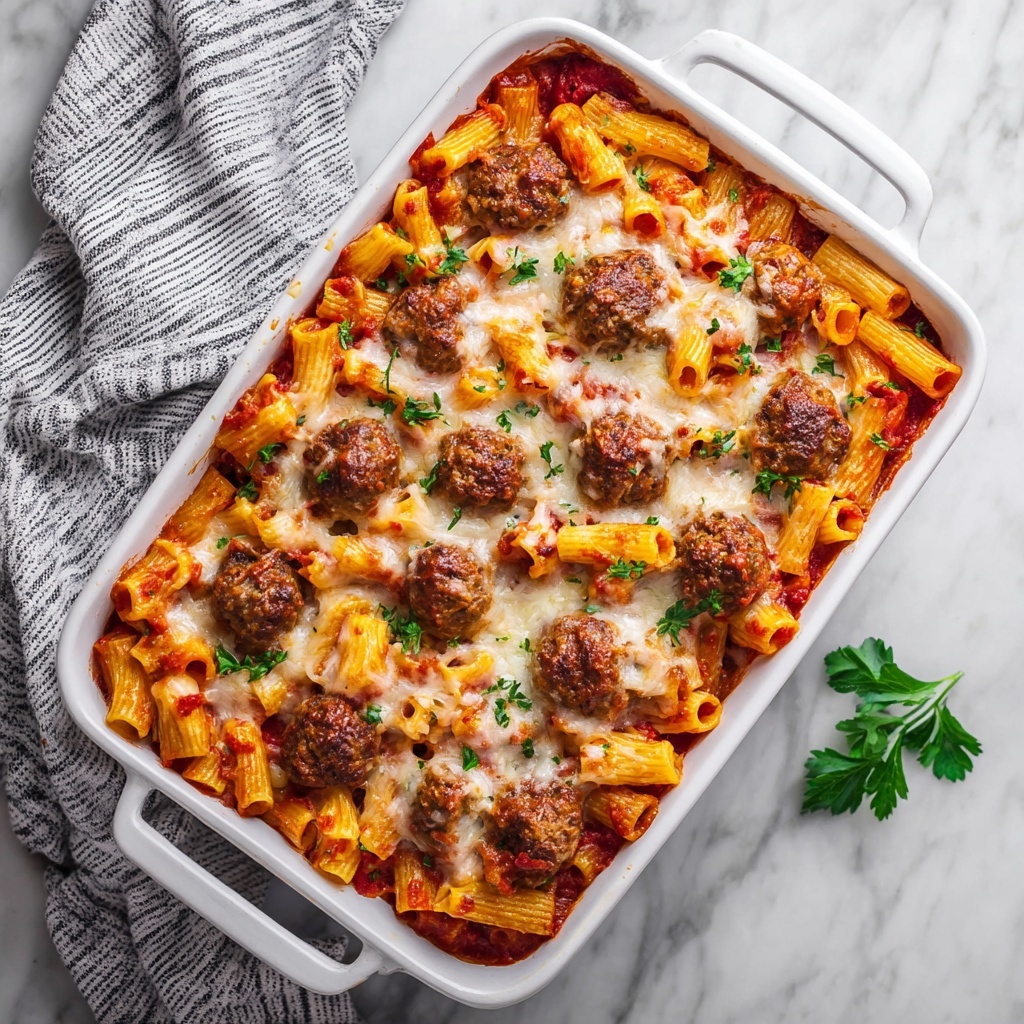 Cheesy Meatball Pasta Bake Recipe - Recipe Image