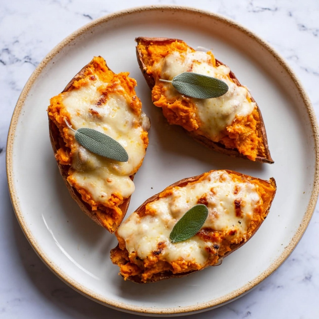 Twice Baked Sweet Potatoes with Pumpkin and Crispy Sage Recipe - Recipe Image