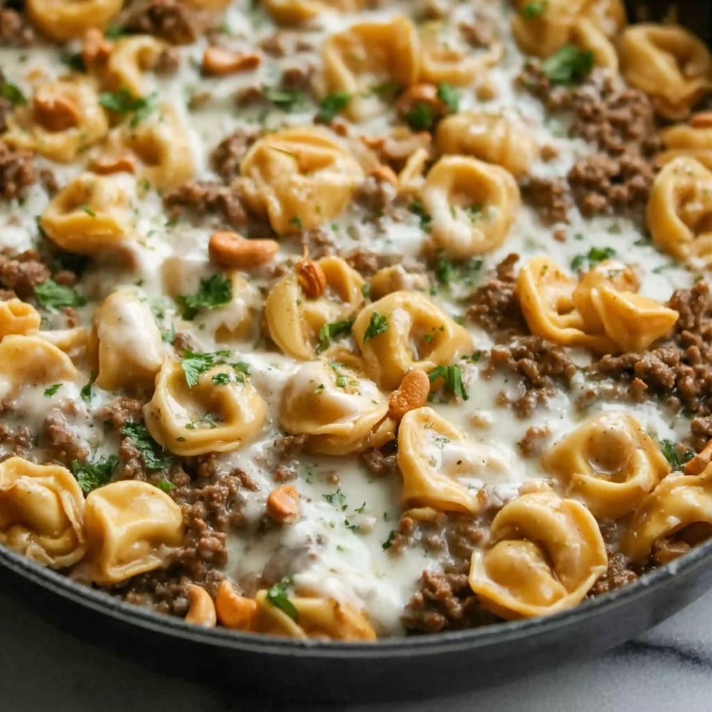 One-Pan French Onion Beef & Tortellini Skillet Recipe - Recipe Image