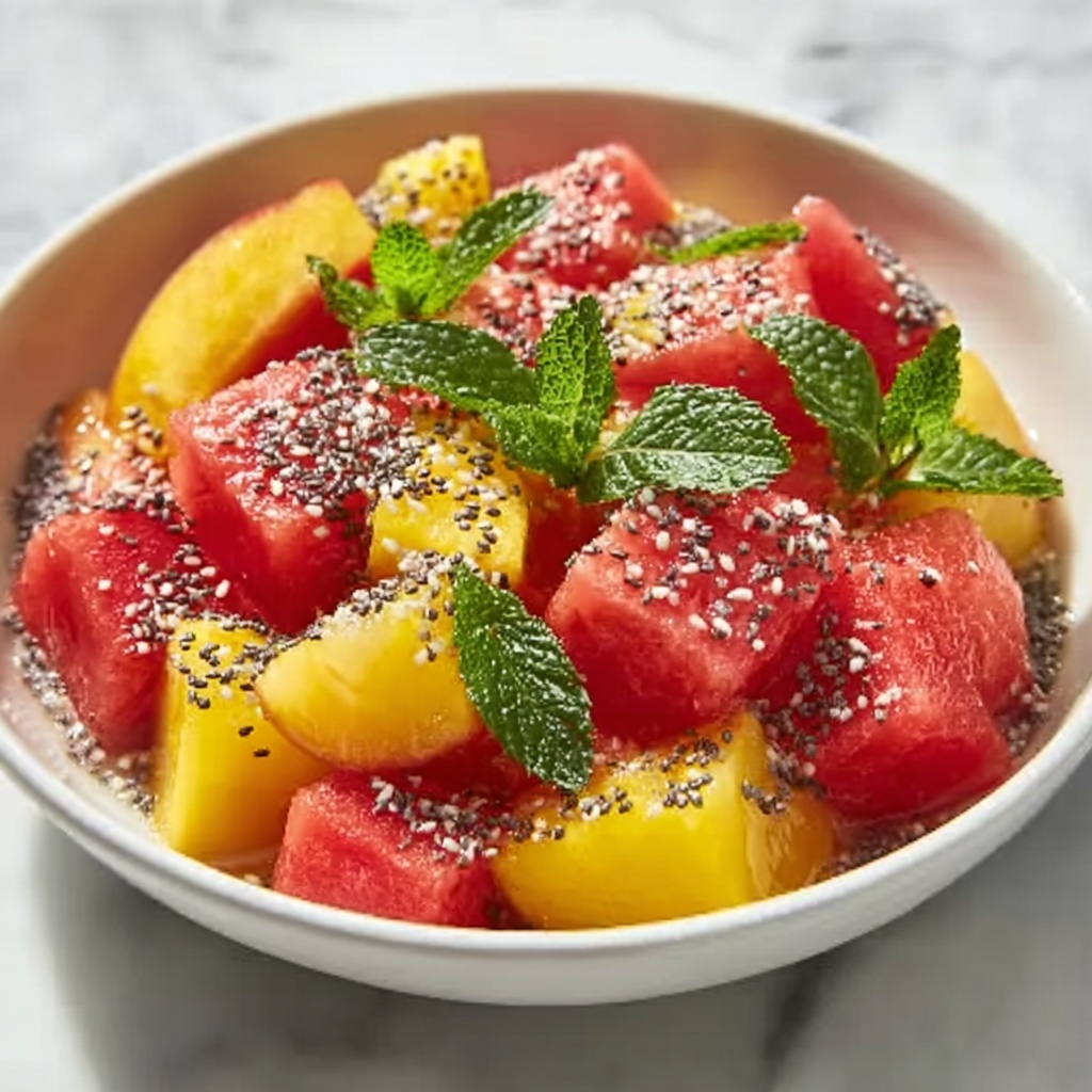 Peach Watermelon Salad with Fresh Herbs and Feta Recipe - Recipe Image