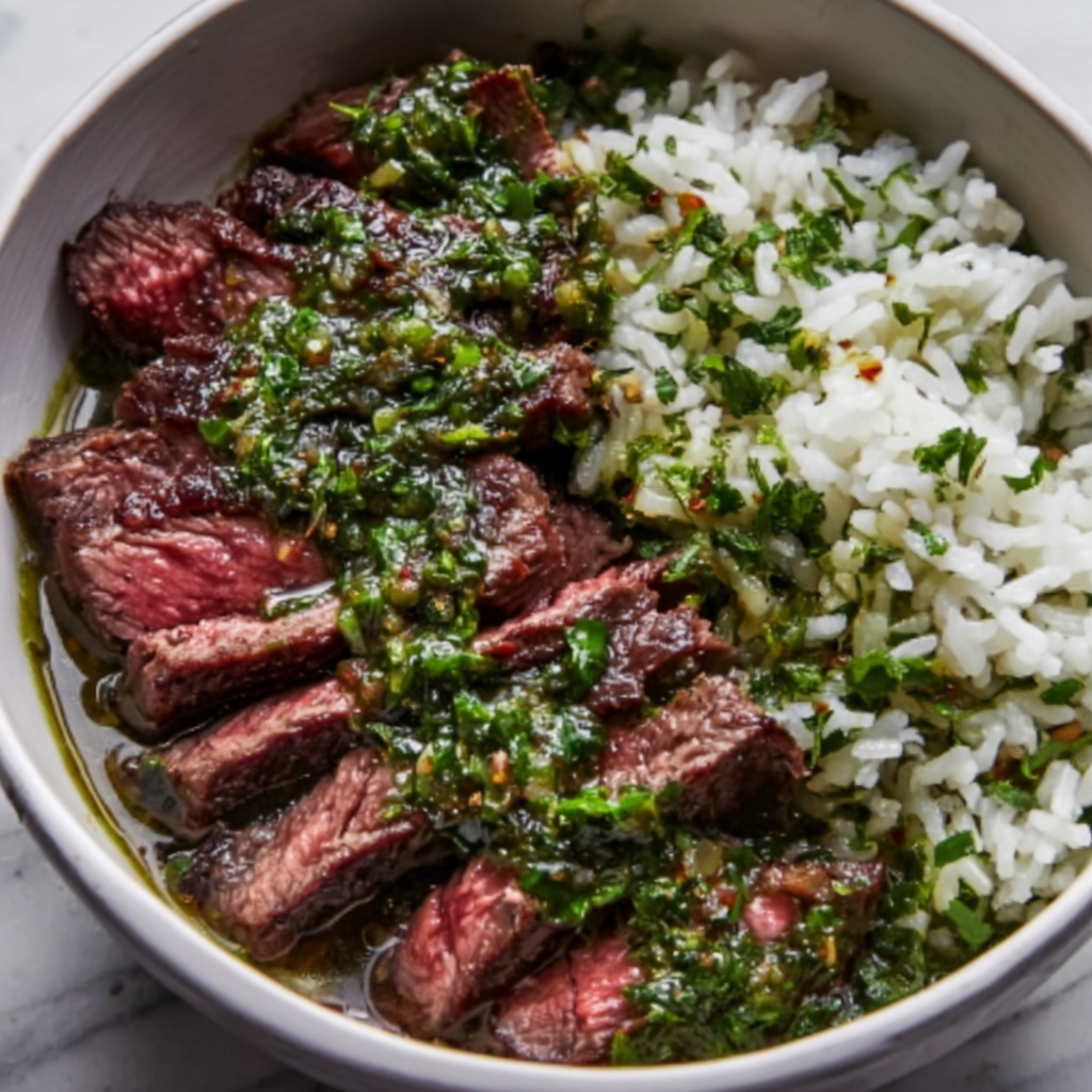 Skirt Steak Rice Bowls with Chimichurri Sauce Recipe - Recipe Image