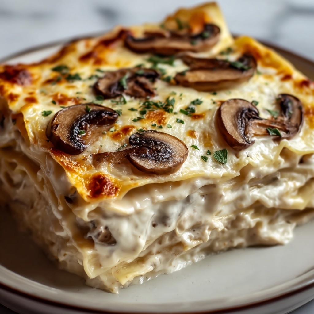 Cheesy Mushroom Chicken Alfredo Lasagna Recipe - Recipe Image