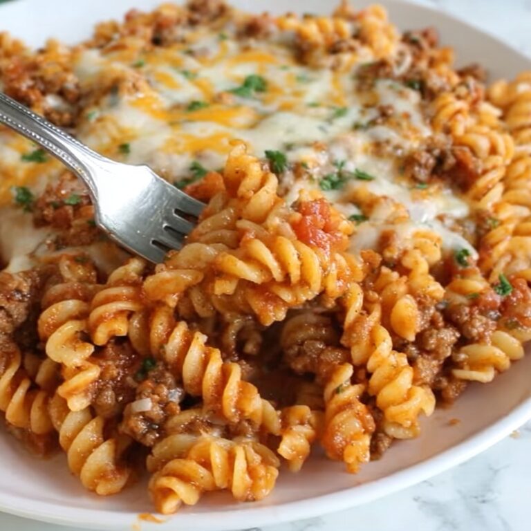 Ground Beef Pasta Casserole with Cheddar and Mozzarella Recipe