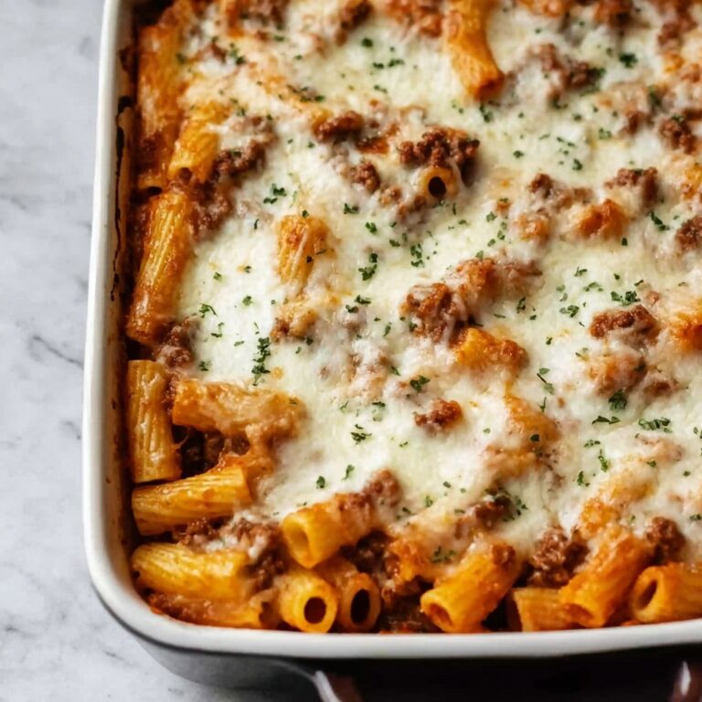 Baked Rigatoni Pasta with Tomato Sauce and Cheeses Recipe