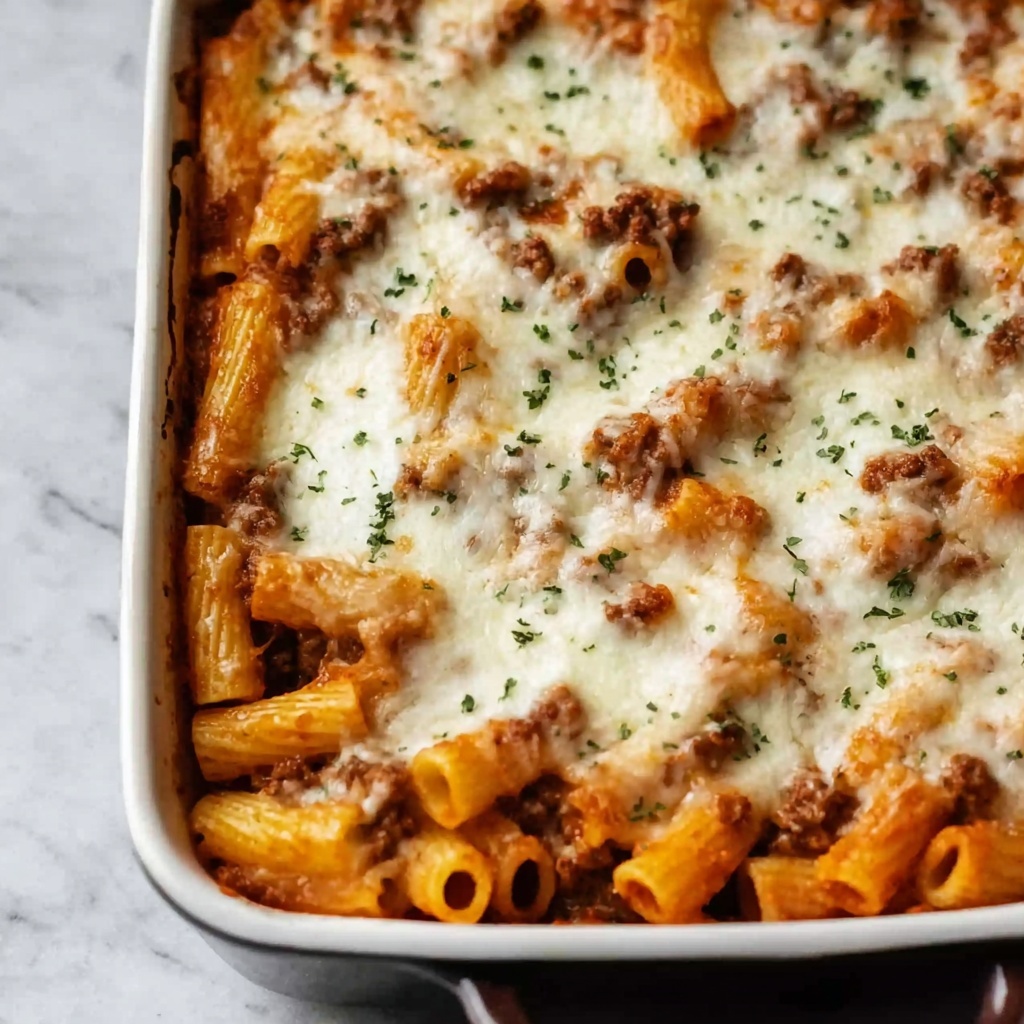 Baked Rigatoni Pasta with Tomato Sauce and Cheeses Recipe - Recipe Image