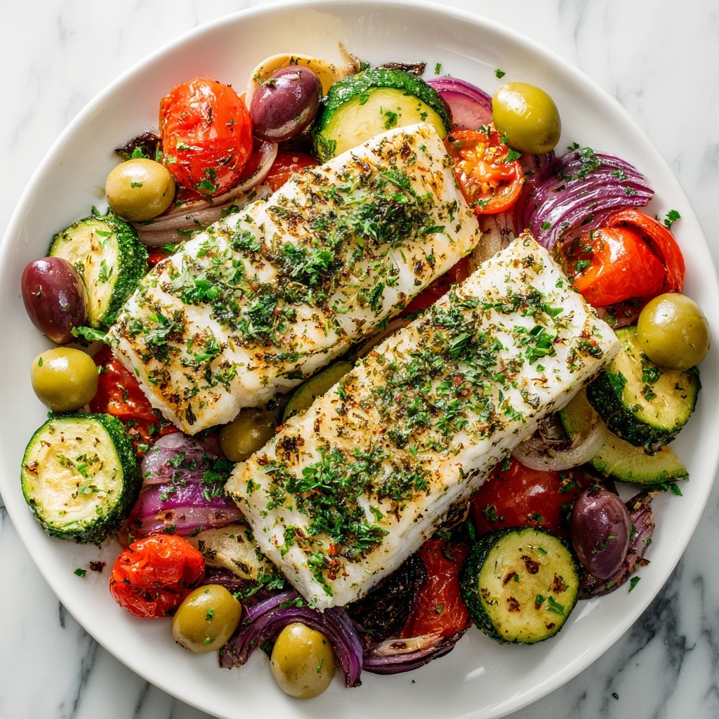 Mediterranean Baked Fish with Cherry Tomatoes and Olives Recipe - Recipe Image