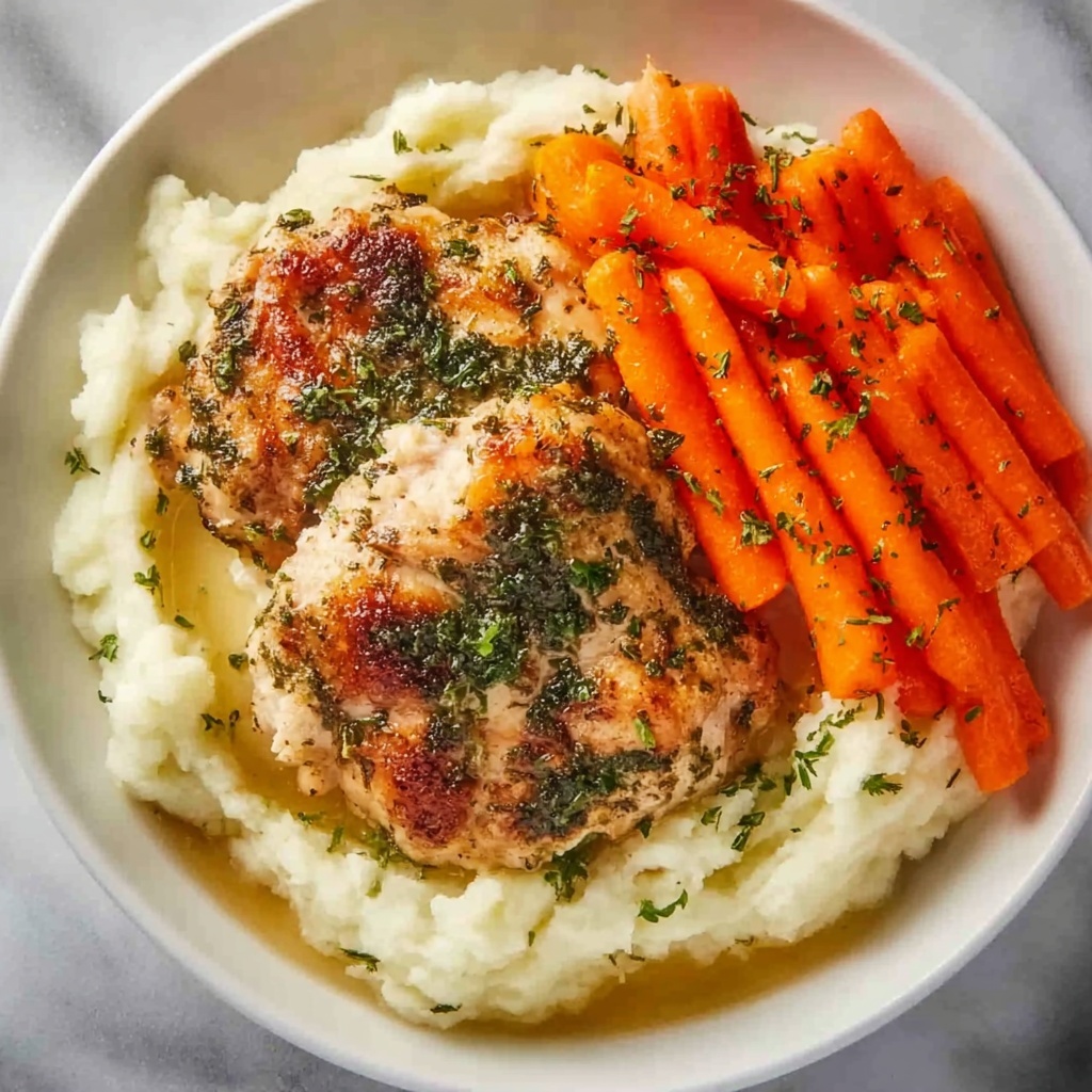 Garlic Herb Chicken with Creamy Mashed Potatoes and Roasted Carrots Recipe - Recipe Image