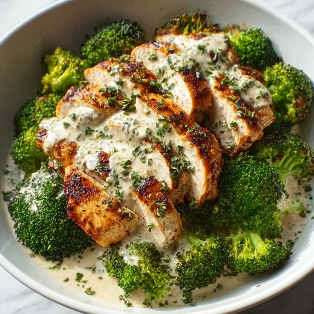 Grilled Chicken and Broccoli Bowls with Creamy Garlic Sauce Recipe - Recipe Image