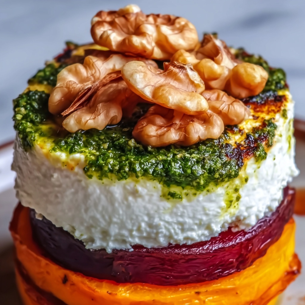 Sweet Potato & Beet Stacks with Pesto, Burrata & Walnuts Recipe - Recipe Image