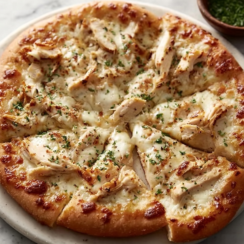 Roasted Garlic, Chicken & Herb White Pizza Recipe - Recipe Image
