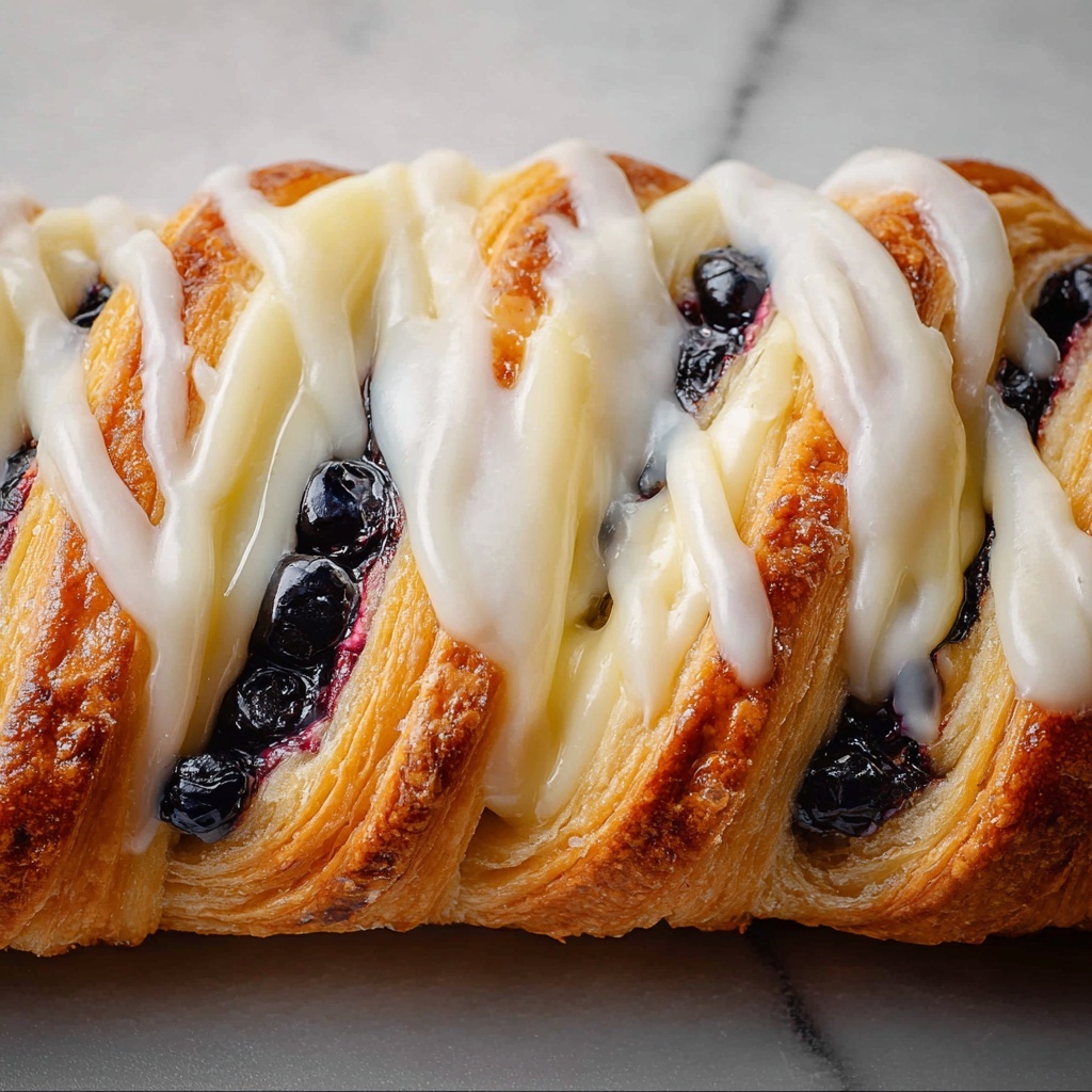Blueberry Cream Cheese Pastry Braid with Vanilla Icing Recipe - Recipe Image