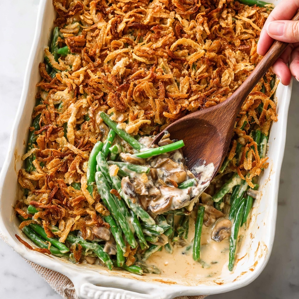 Classic Green Bean Casserole with Mushroom Sauce and Crispy Onions Recipe - Recipe Image