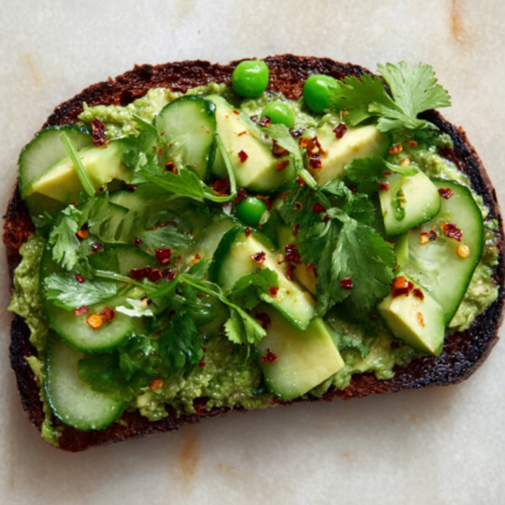 Smashed Cucumber Toast with Artichoke Edamame Spread Recipe - Recipe Image