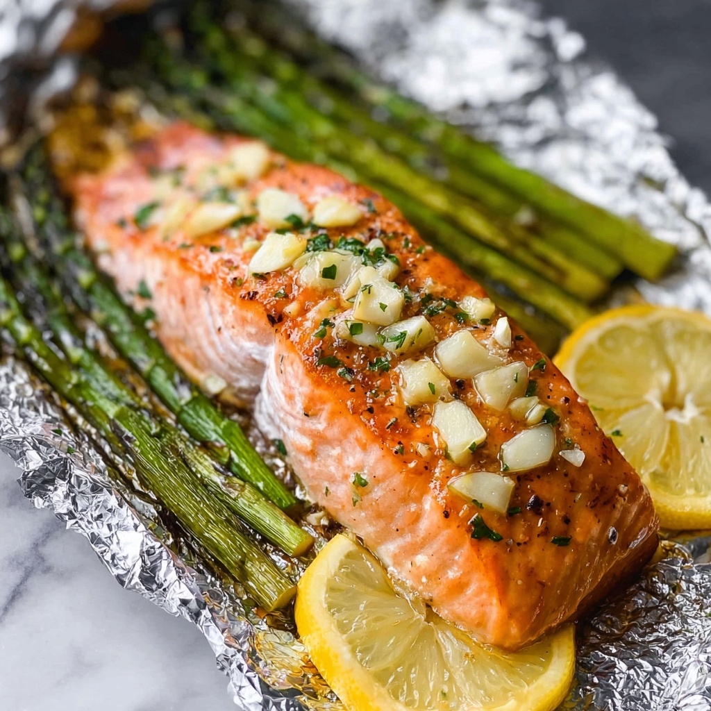 Savory Baked Salmon in Foil with Asparagus and Lemon Butter Recipe - Recipe Image