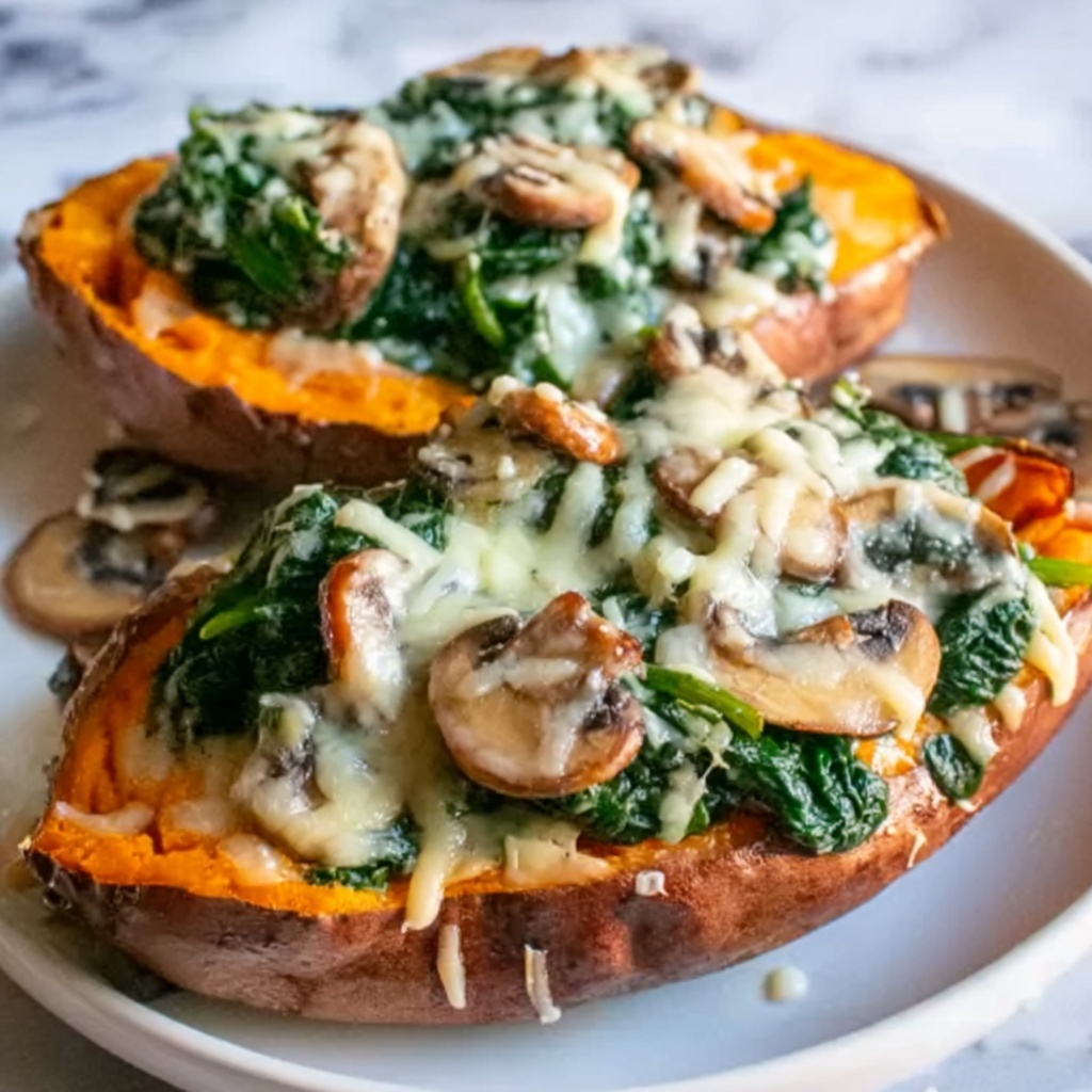 Creamy Mushroom and Spinach Stuffed Sweet Potatoes Recipe - Recipe Image