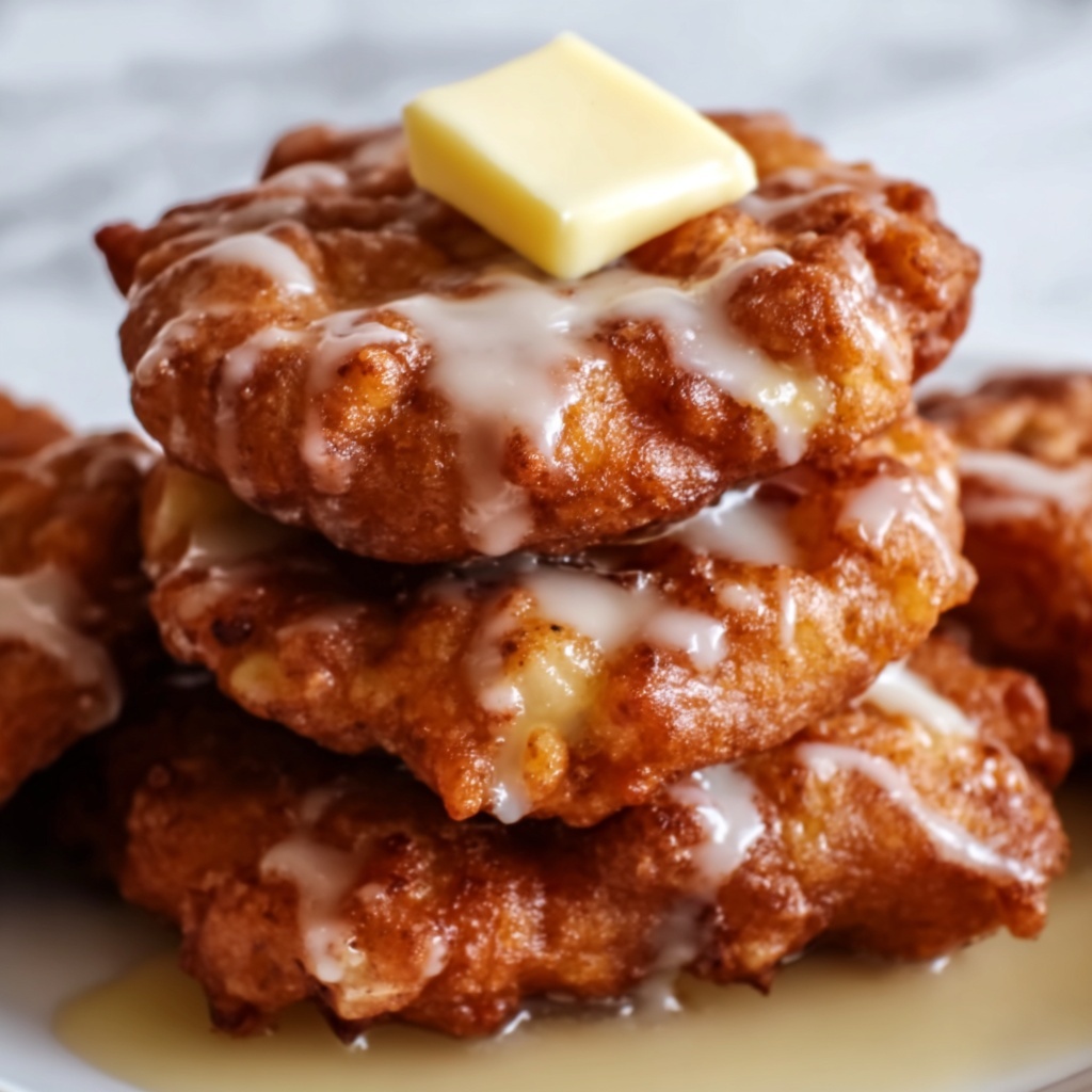 Soft Cinnamon Apple Fritters with Vanilla Glaze Recipe - Recipe Image