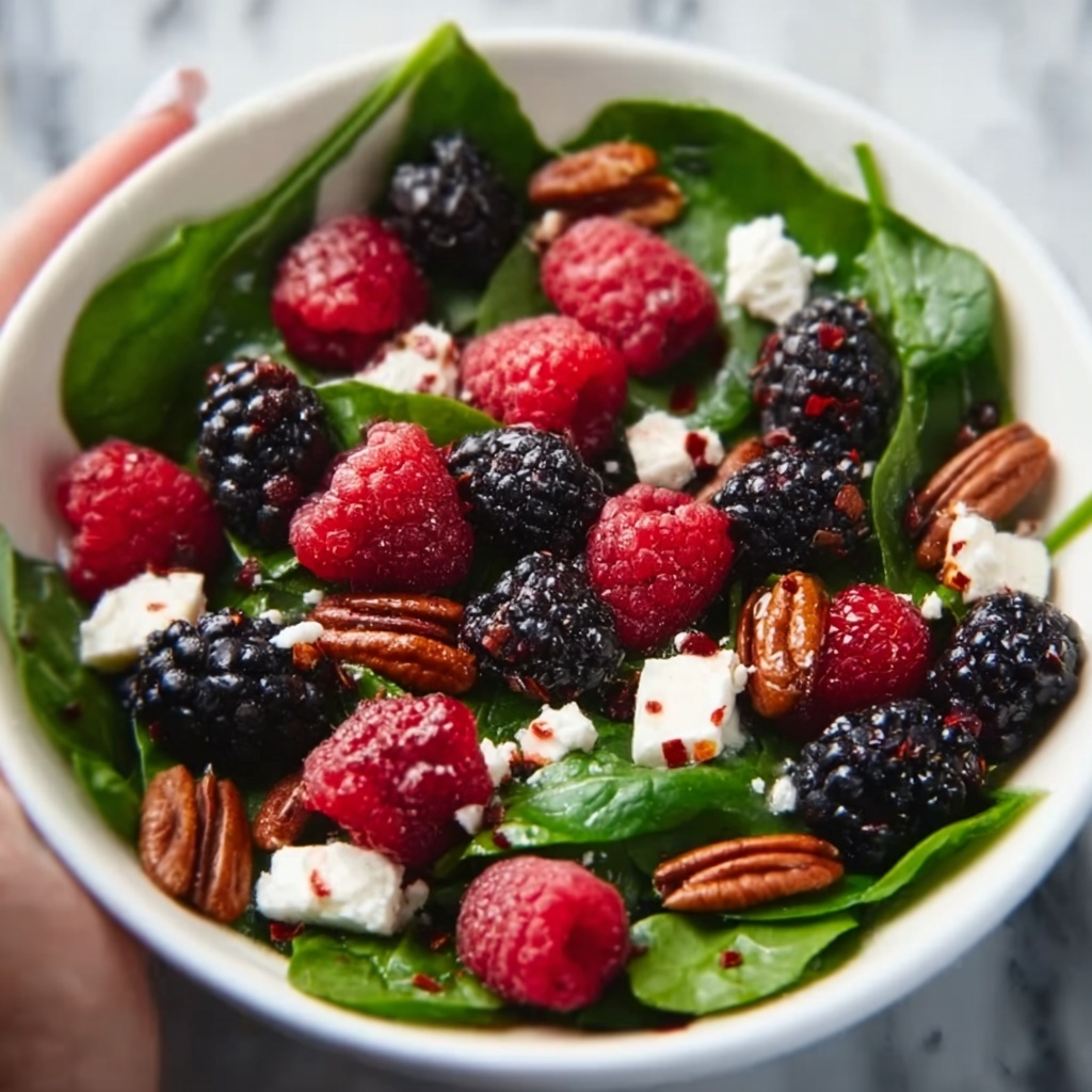 Berry Spinach Salad with Prosciutto, Pecans, Feta, and Balsamic Glaze Recipe - Recipe Image