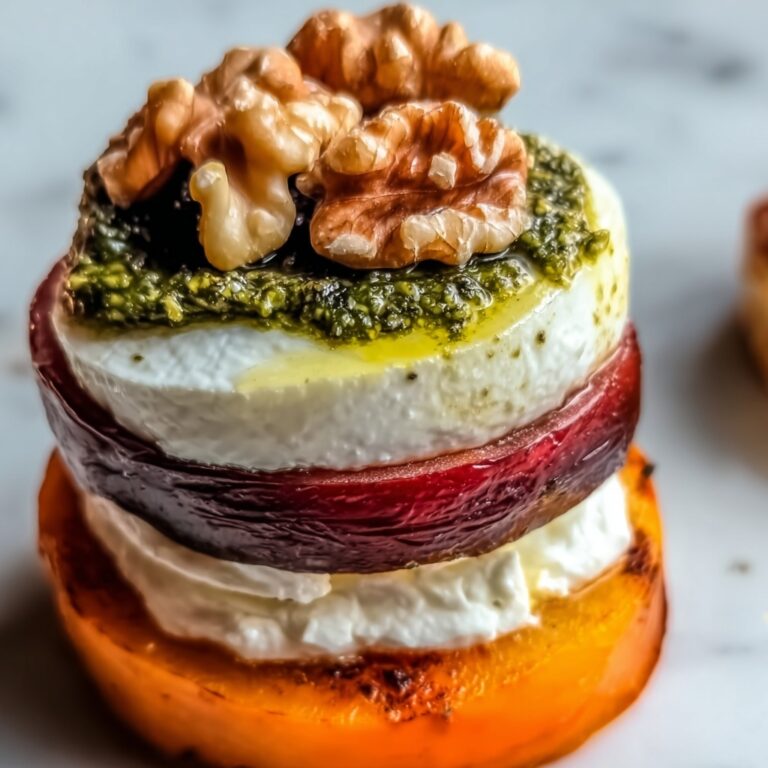 Sweet Potato & Beet Stacks with Pesto, Burrata & Walnuts Recipe