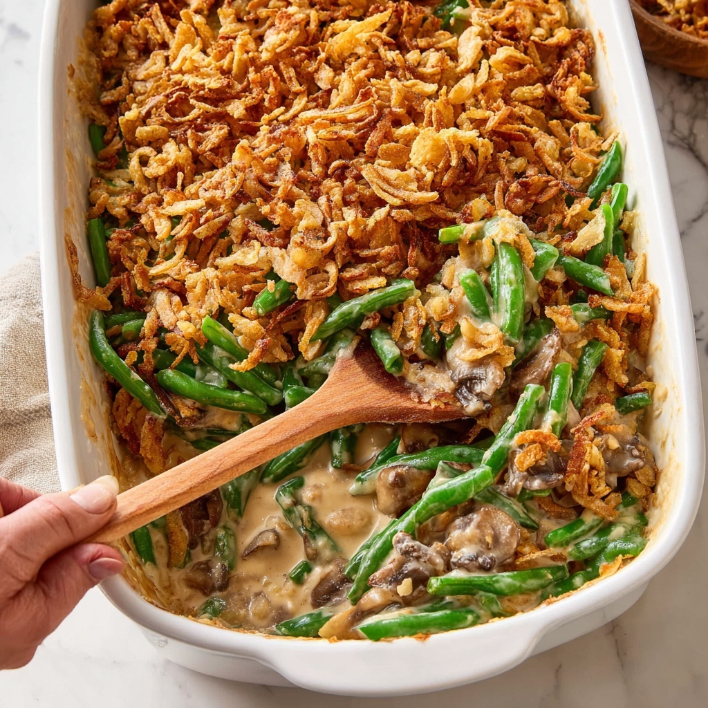 Classic Green Bean Casserole with Mushroom Sauce and Crispy Onions Recipe - Recipe Image