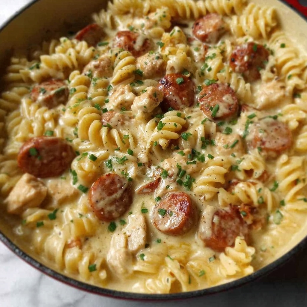 Creamy Pepper Jack Chicken and Sausage Pasta Recipe - Recipe Image