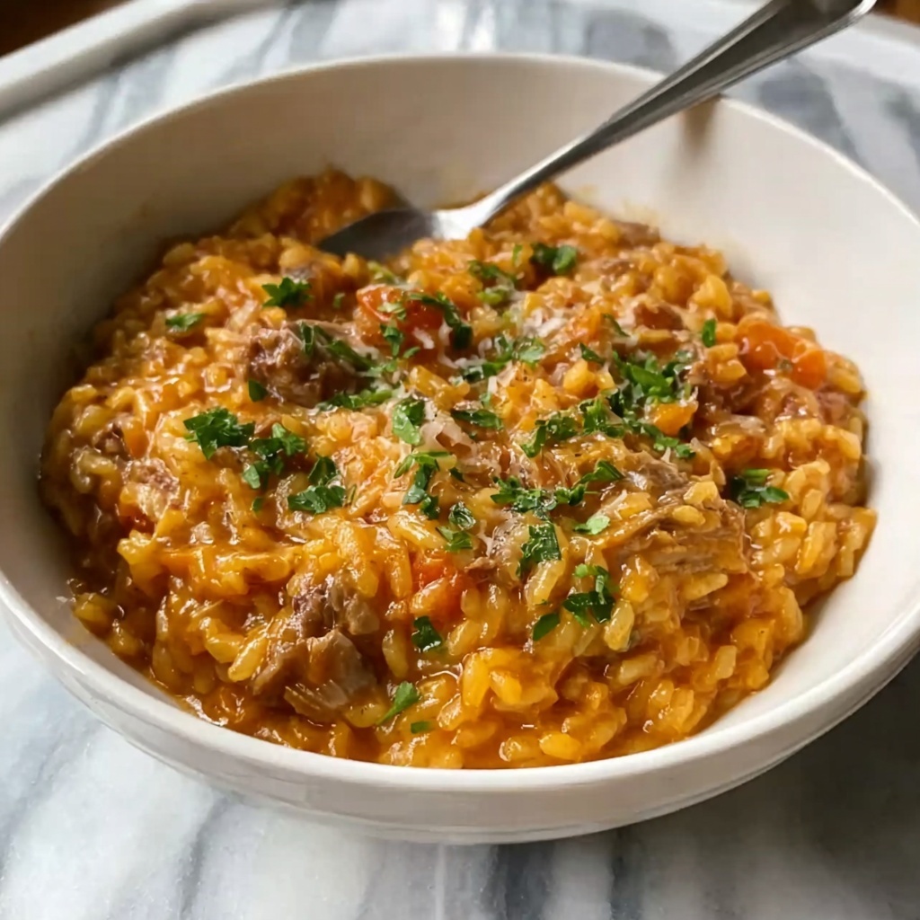 Ground Beef Orzo with Tomato Cream Sauce Recipe - Recipe Image