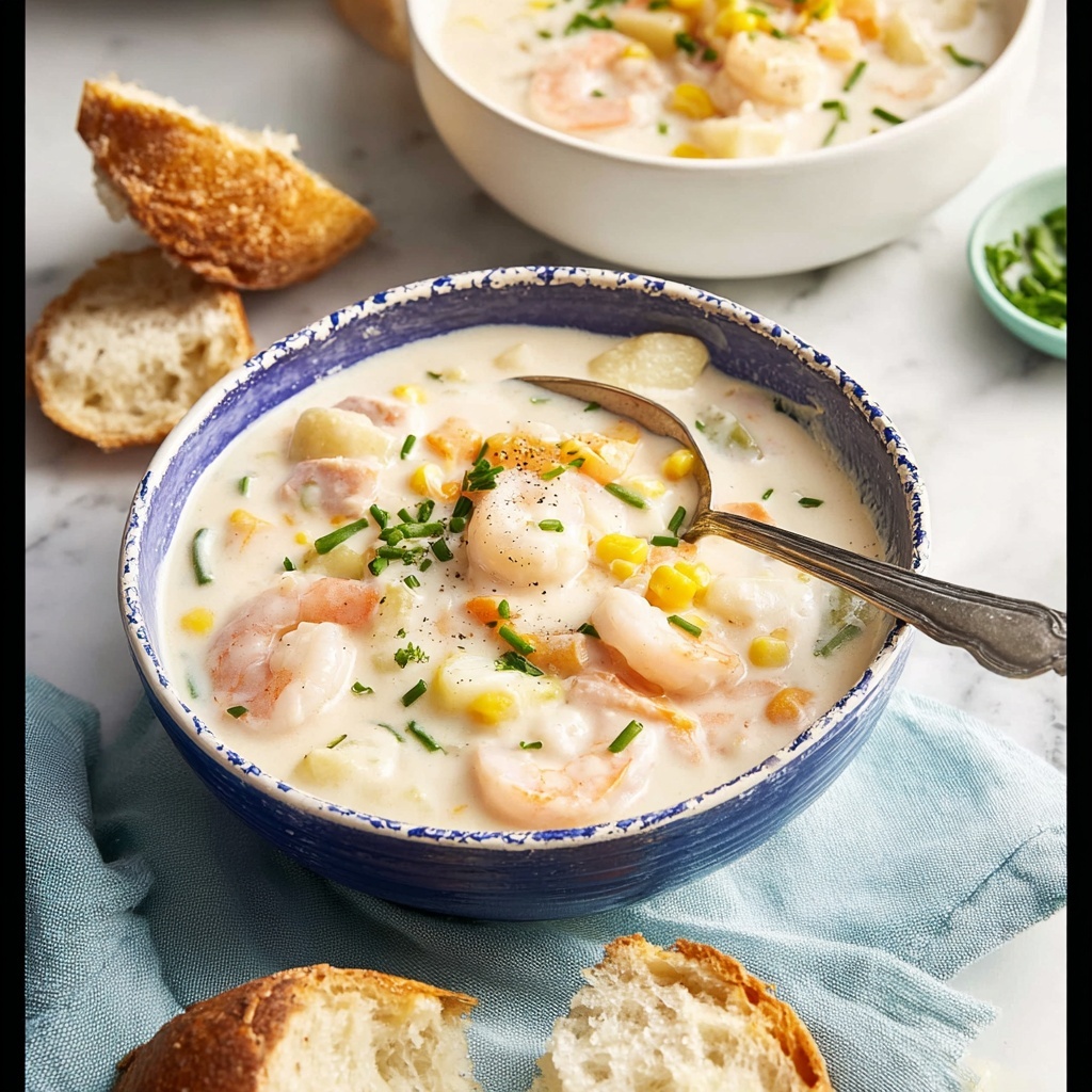 Seafood Chowder with Bacon, Corn, and Fresh Seafood Recipe - Recipe Image