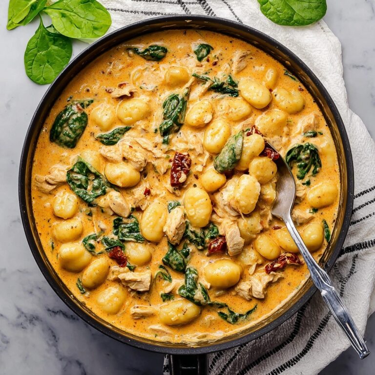Creamy Chicken and Gnocchi skillet with Sun-Dried Tomatoes and Spinach Recipe